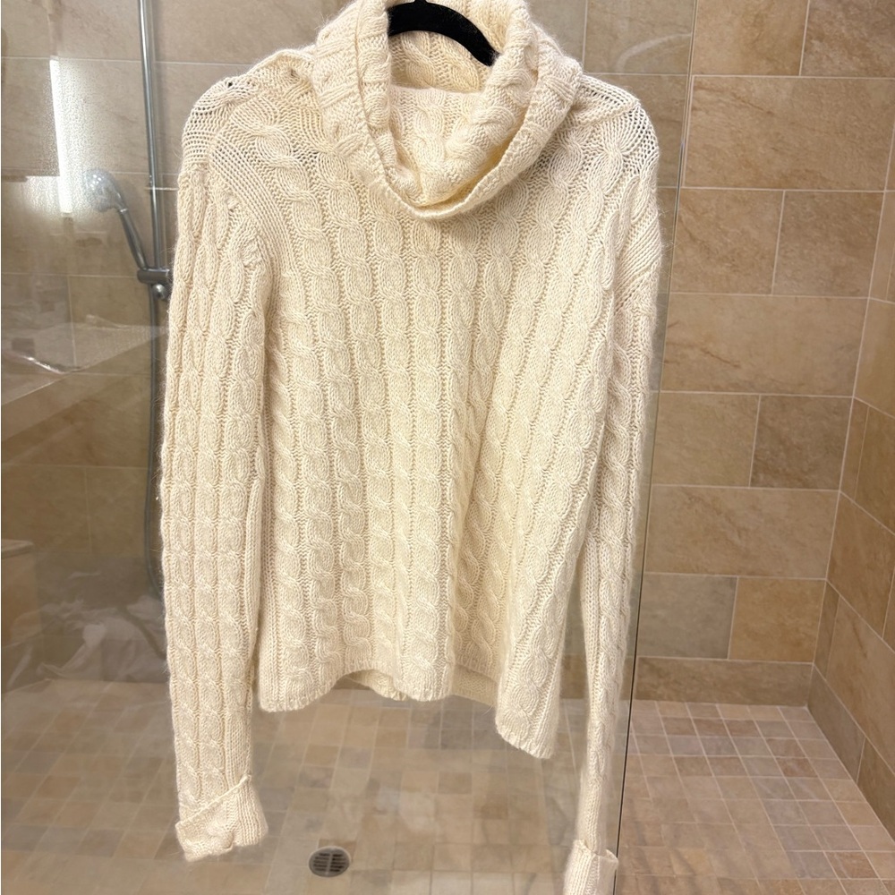 Axcess Cream Cowl Neck Cable Knit Sweater